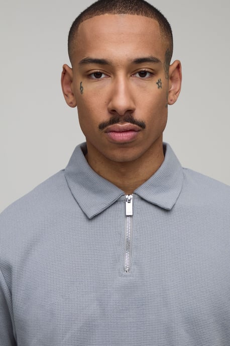 Slim Fit Waffle Zip Neck Polo & Shorts Set - Image 3