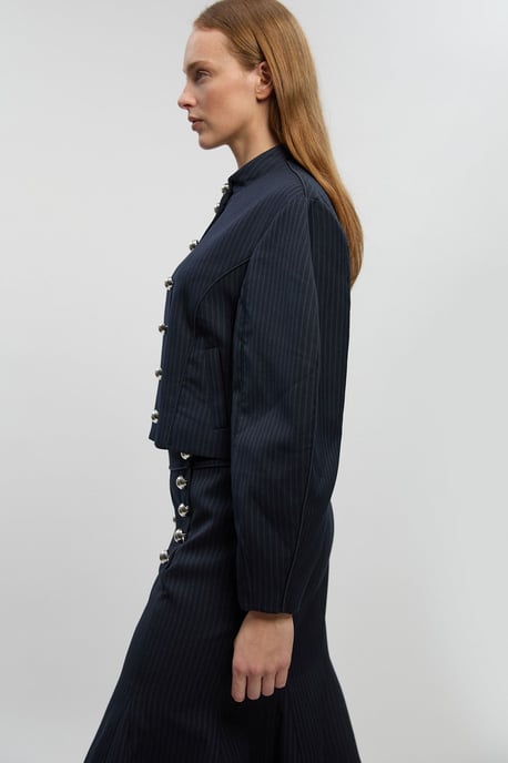 Petite Tailored Pinstripe High Neck Jacket - Image 2