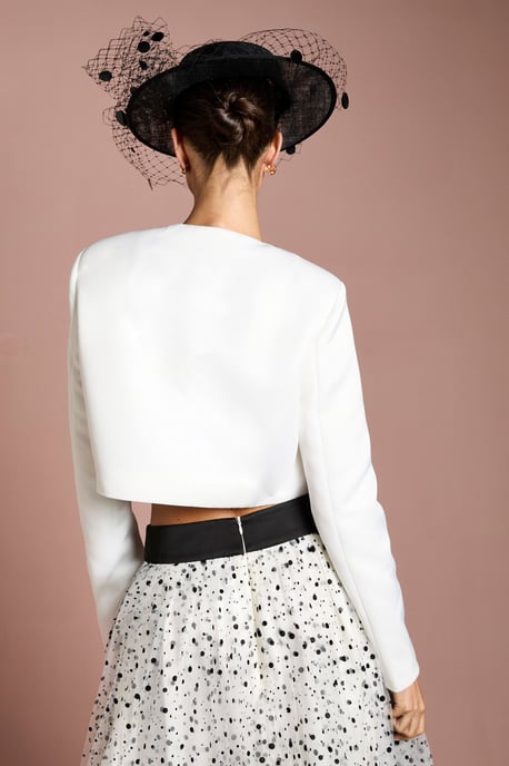 Lisa Tan Structured Satin Bow Front Jacket - Image 3