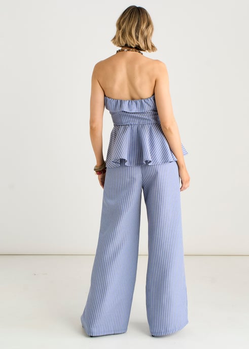 Blue Wide Leg Pleat Front Formal Trousers - Image 4