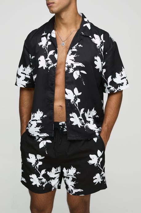 Oversized Boxy Viscose Printed Shirt & Swim Set - Image 1