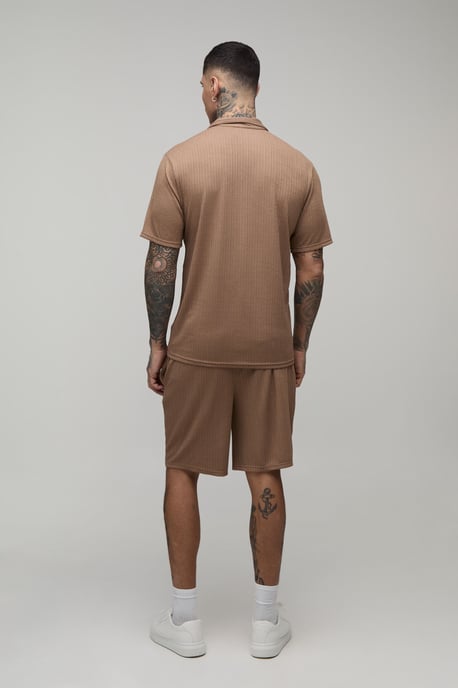 Tall Jersey Textured Ribbed Regular Shirt & Relaxed Short Set - Image 2