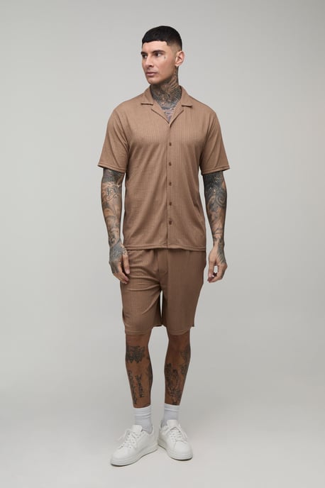 Tall Jersey Textured Ribbed Regular Shirt & Relaxed Short Set - Image 4