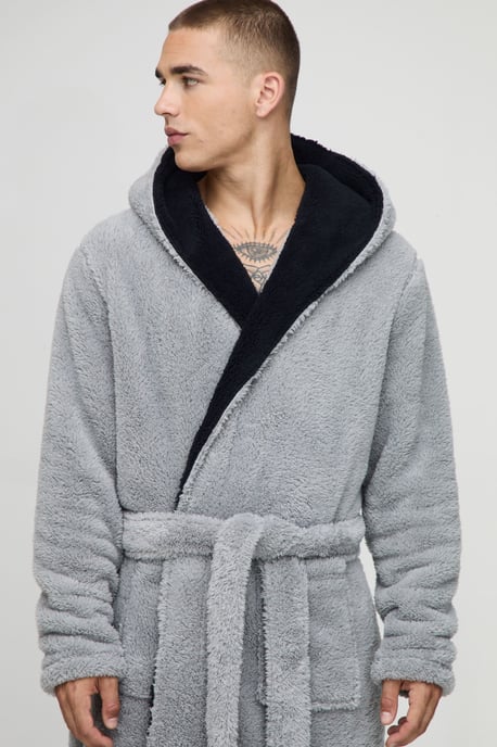 Borg Lined Hooded Dressing Gown - Image 3
