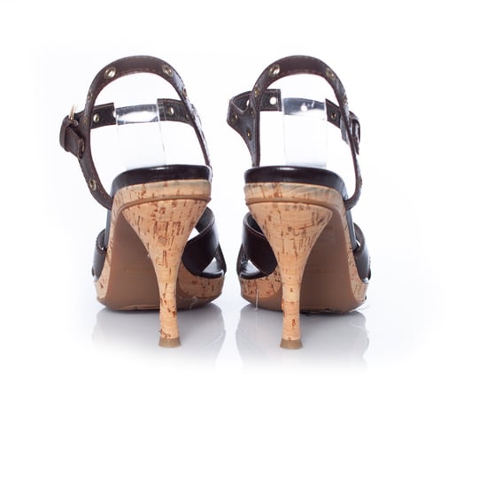 Sergio Rossi, Brown leather sandal with cork heel - Image 3