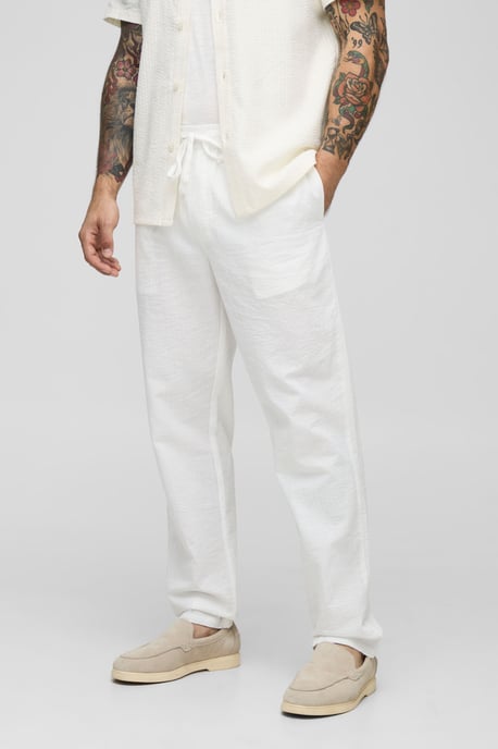 Elasticated Tapered Fit Striped Seersucker Trousers - Image 1