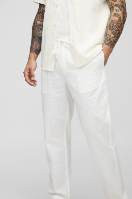 Elasticated Tapered Fit Striped Seersucker Trousers - Image 3