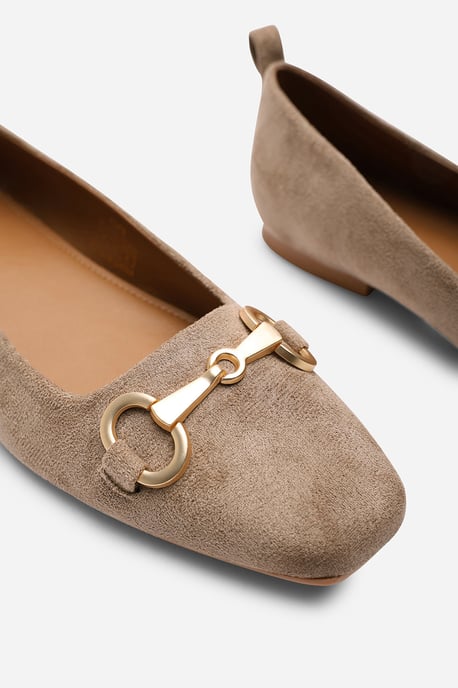 Where's That From Lauren' Suede Ballet Flats With Front Buckle Detail - Image 5