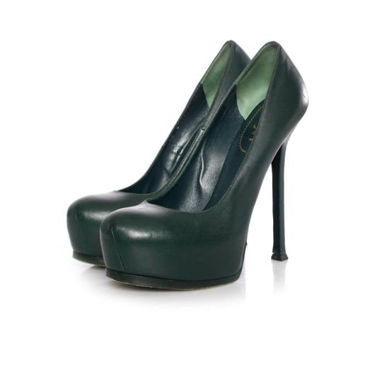 Yves Saint Laurent, groene leren Tribtoo platformpumps. - Image 1