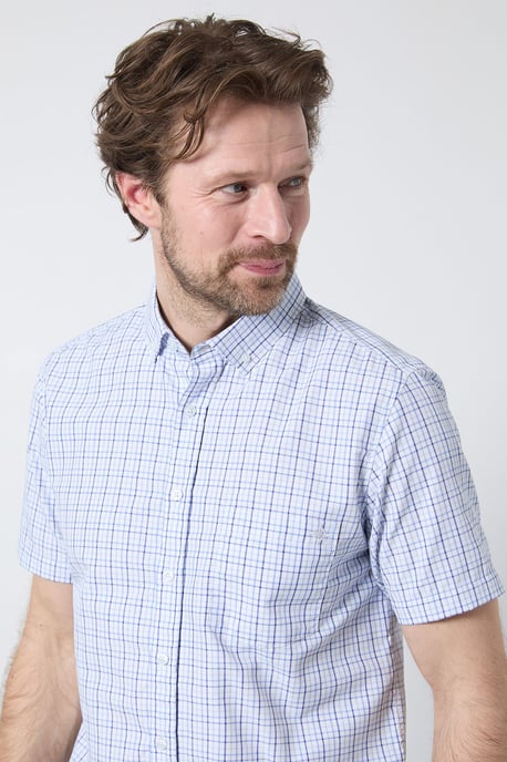 Light Blue Classic Check Short Sleeve Shirt - Image 4