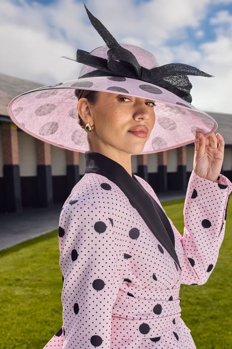 Lisa Tan Bow Wide Brim Hat With Printed Spot - Image 1