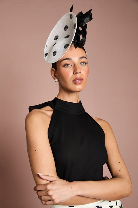 Lisa Tan Printed Spot Disc And Loop Fascinator - Image 2