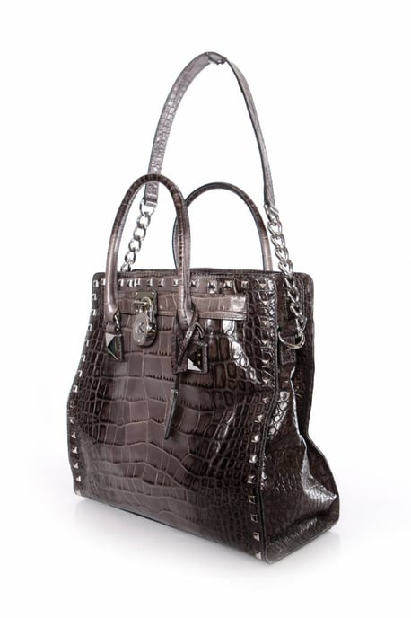 Michael Kors, grå Hamilton-toteväska med krokodilpräglad design och silverfärgade detaljer. - Image 2