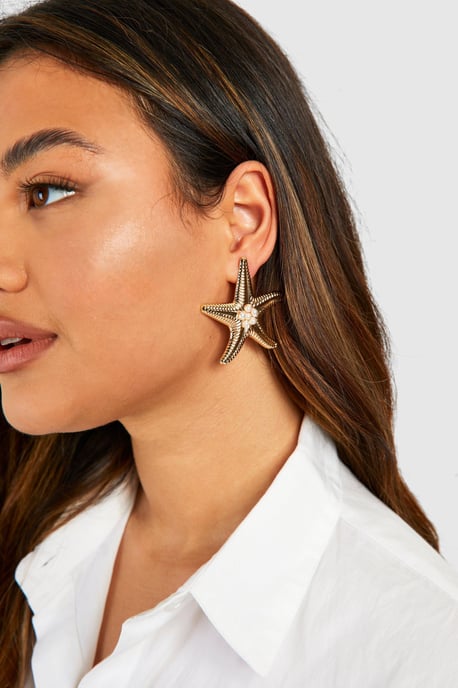 Statement Pearl Detail Starfish Earrings - Image 1