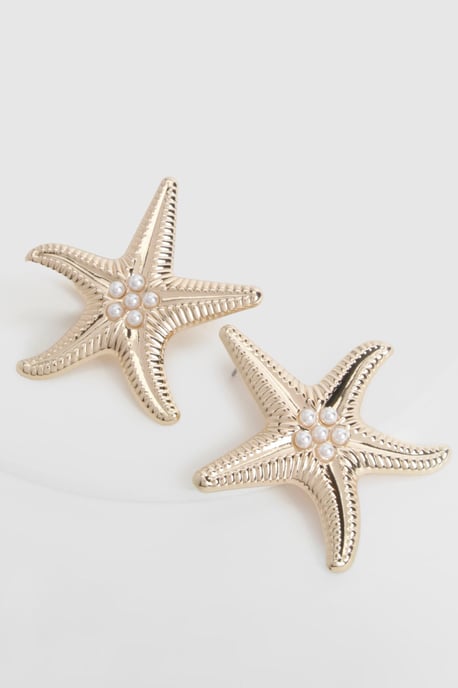 Statement Pearl Detail Starfish Earrings - Image 2