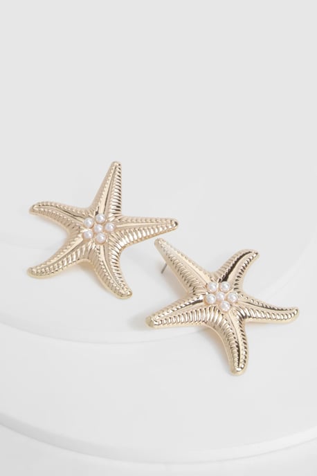 Statement Pearl Detail Starfish Earrings - Image 3
