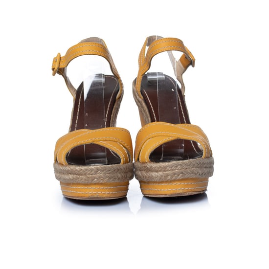 Christian Louboutin, ochre leather wedge sandals - Image 5