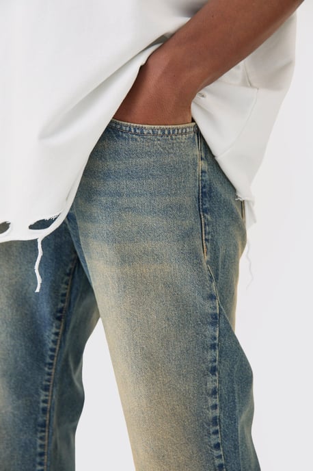 Relaxed Flare Rigid Knee Rip Tinted Denim Jeans - Image 3