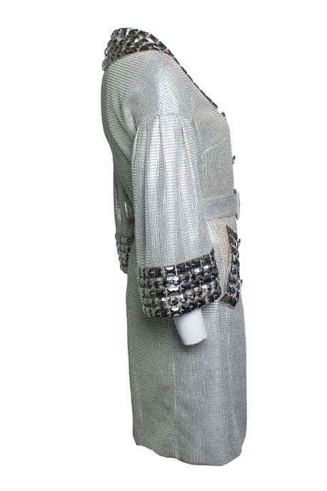 Burberry, silver metallic trench coat - Image 4