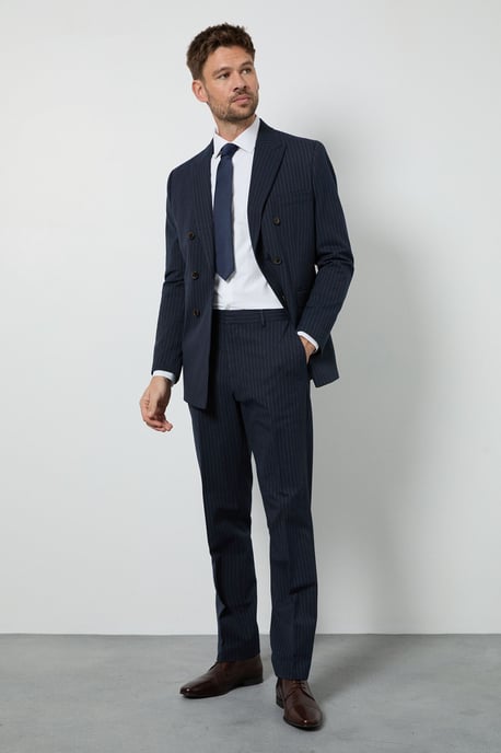Navy Pinstripe Tailored Fit Trouser - Image 1