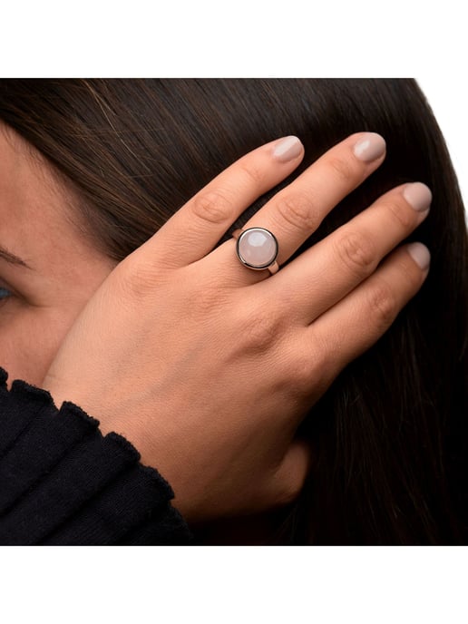 Zeeme Gemstones Ring Silver 925 rhodium-plated with genuine rose quartz 12mm - Image 4