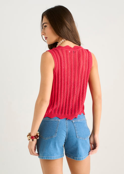 Roze vest met geschulpte rand en geknoopte sluiting aan de voorkant - Image 4