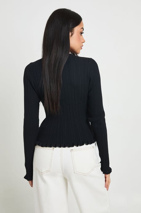 Rib Knit Lettuce Edge Cardigan - Image 3