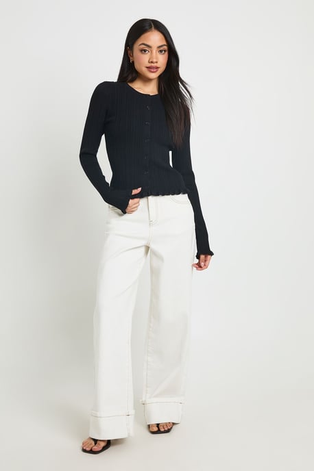 Rib Knit Lettuce Edge Cardigan - Image 4