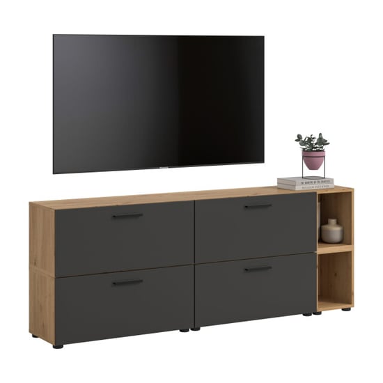Furnilux Modulaire woonwand in artisan eik en basalt ruime opbergkast voor woonkamer - Image 1
