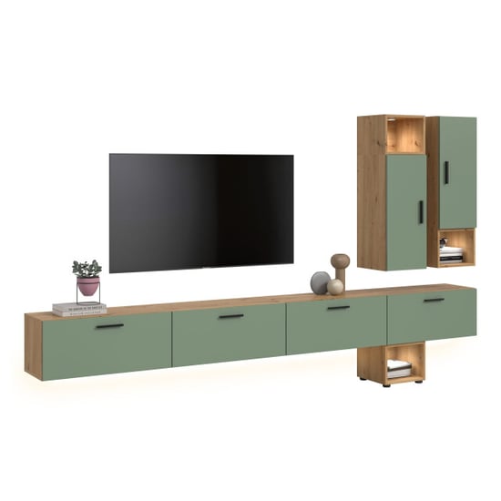 Furnilux Woonkast met ingebouwde verlichting moderne woonwand in eik en groen 300 cm - Image 1