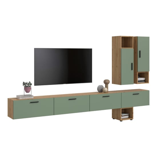 Furnilux Modulaire woonwand in artisan eik en rookgroen stijlvolle opbergoplossing voor - Image 1