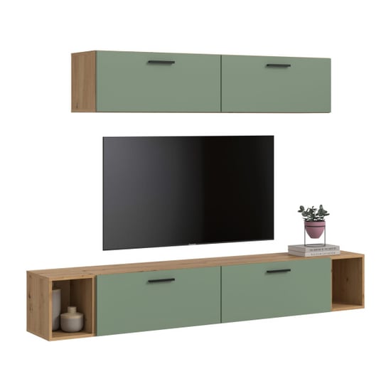 Furnilux Woonwand in artisan eik en rookgroen modulaire kast met opbergruimte 202 cm - Image 1