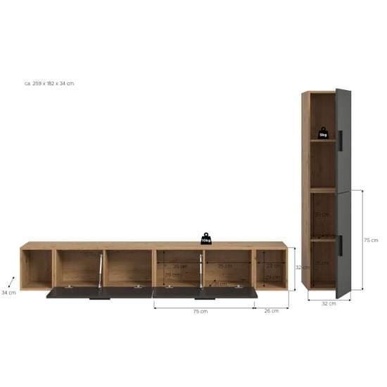 Furnilux Woonwand in artisan eik en basalt modulaire woonkast 259 cm breed - Image 3