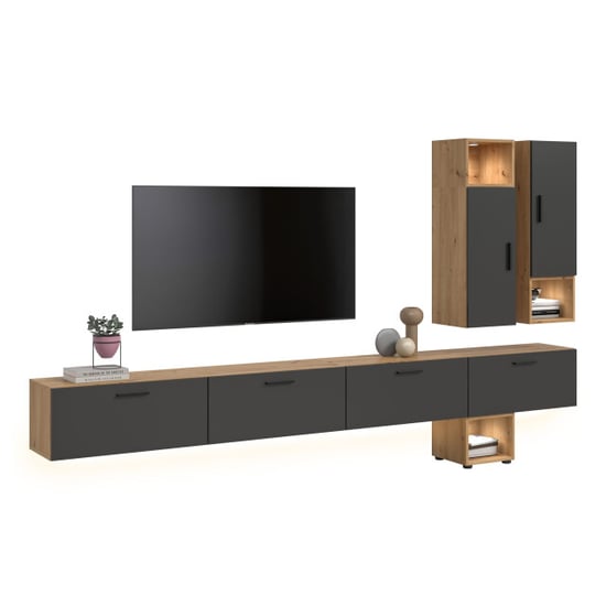 Furnilux Moderne woonwand met verlichting klassiek design in artisan eik 300 cm breed - Image 1