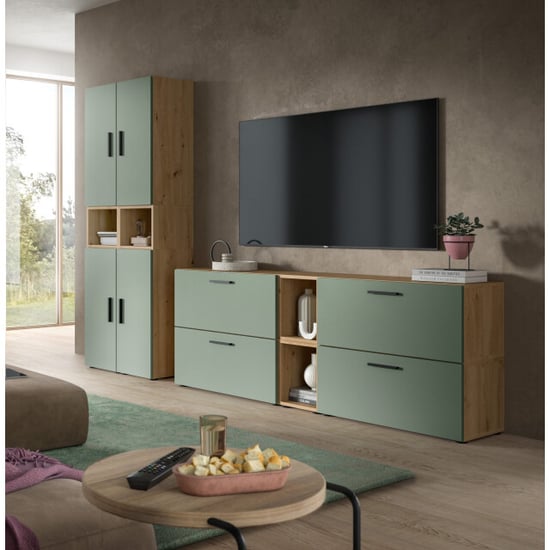 Furnilux Woonkast in artisan eik en rookgroen moderne woonwand met opbergruimte - Image 4