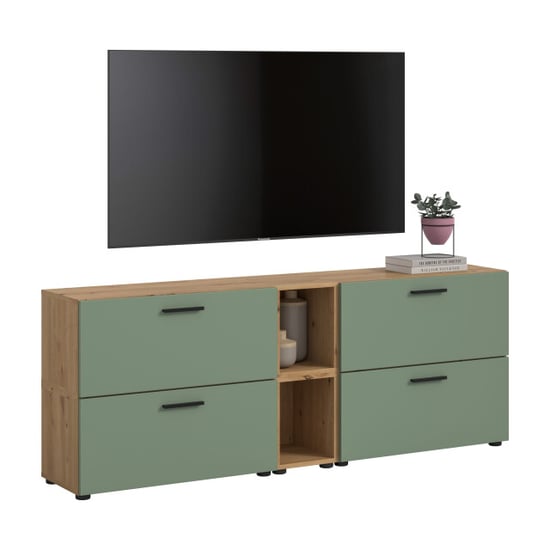 Furnilux Woonwand in artisan eik en smoke green modulaire kast met opbergruimte 176 - Image 1
