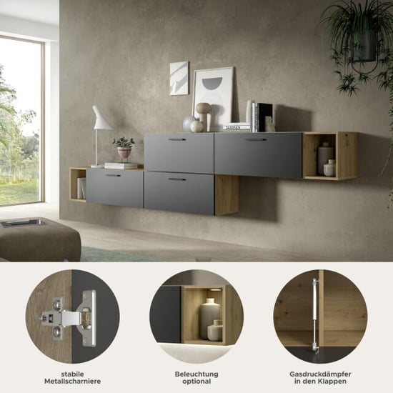 Furnilux Woonkast-combinatie in artisan eik en basalt moderne woonwand van 276 cm breed - Image 3