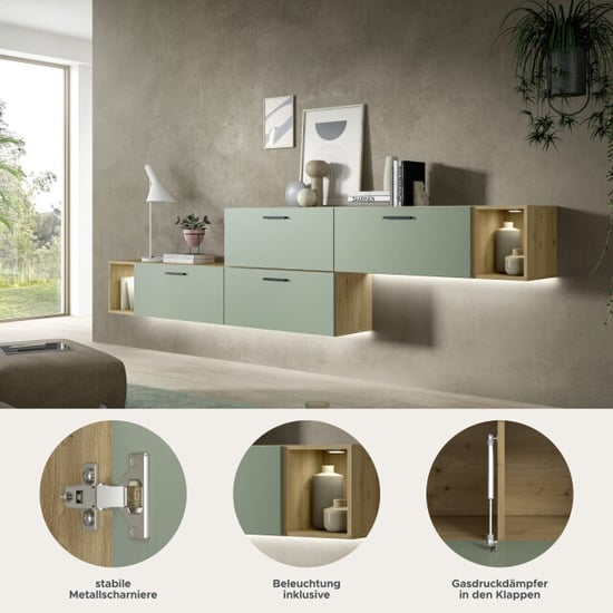 Furnilux Moderne woonwand met verlichting in artisan eik en smoke green 276 cm breed - Image 4