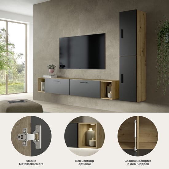 Furnilux Woonwand in artisan eik en basalt modulaire woonkast 259 cm breed - Image 4
