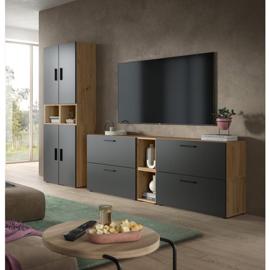 Furnilux Woonkast in artisan eik en basalt moderne woonwand met opbergruimte - Image 3