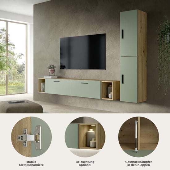 Furnilux Woonwand in artisan eik en rookgroen modulaire woonkast 259 cm breed - Image 2