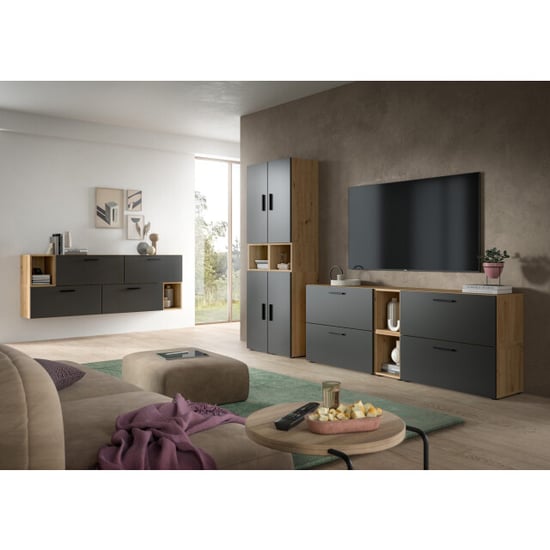 Furnilux Modulaire woonwand in artisan eik en basalt stijlvolle opbergoplossing voor - Image 4
