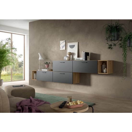 Furnilux Woonkast-combinatie in artisan eik en basalt moderne woonwand van 276 cm breed - Image 4