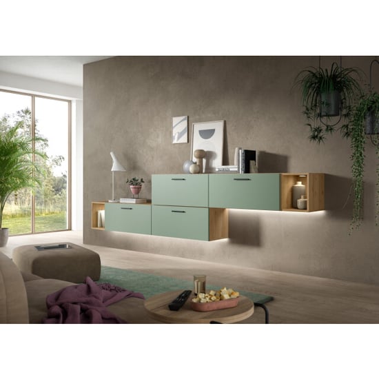Furnilux Moderne woonwand met verlichting in artisan eik en smoke green 276 cm breed - Image 5