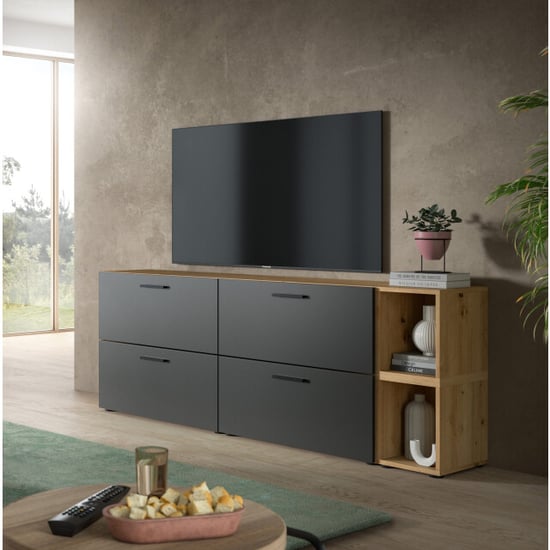 Furnilux Modulaire woonwand in artisan eik en basalt ruime opbergkast voor woonkamer - Image 4