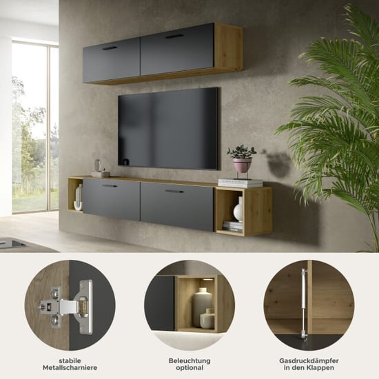 Furnilux Woonkast in artisan eik en basalt moderne woonwand met opbergruimte 202 cm - Image 5