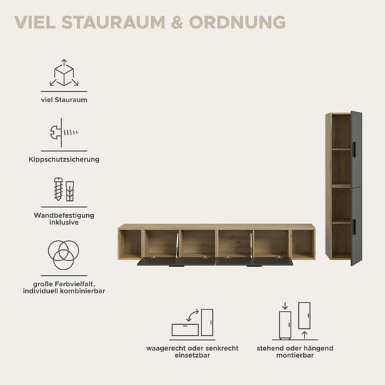 Furnilux Woonwand in artisan eik en basalt modulaire woonkast 259 cm breed - Image 6