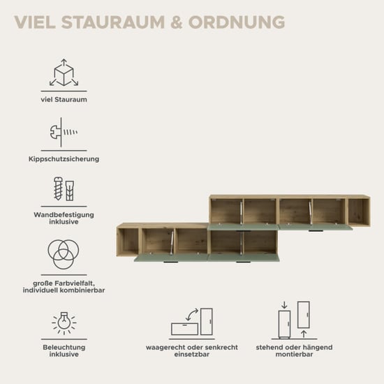 Furnilux Moderne woonwand met verlichting in artisan eik en smoke green 276 cm breed - Image 6