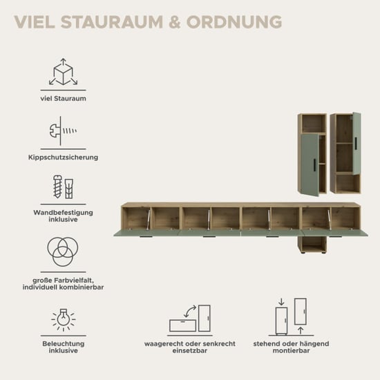 Furnilux Woonkast met ingebouwde verlichting moderne woonwand in eik en groen 300 cm - Image 6