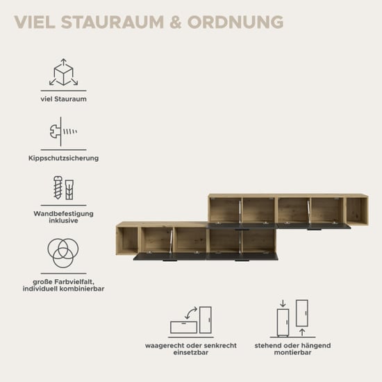 Furnilux Woonkast-combinatie in artisan eik en basalt moderne woonwand van 276 cm breed - Image 6